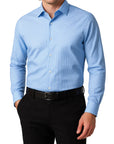 Light blue dress shirt with a subtle pattern worn by a person on a white background