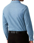 Blue checkered shirt worn by a person on a white background