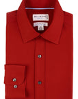 Folded red shirt with 'Bill Blass' label on a white background