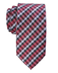 Red and black plaid tie on a white background
