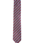 Plaid tie with red and blue pattern on a white background
