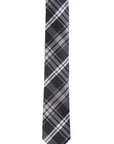 Plaid tie with black and gray pattern on a white background