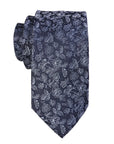 Navy floral patterned tie on a white background