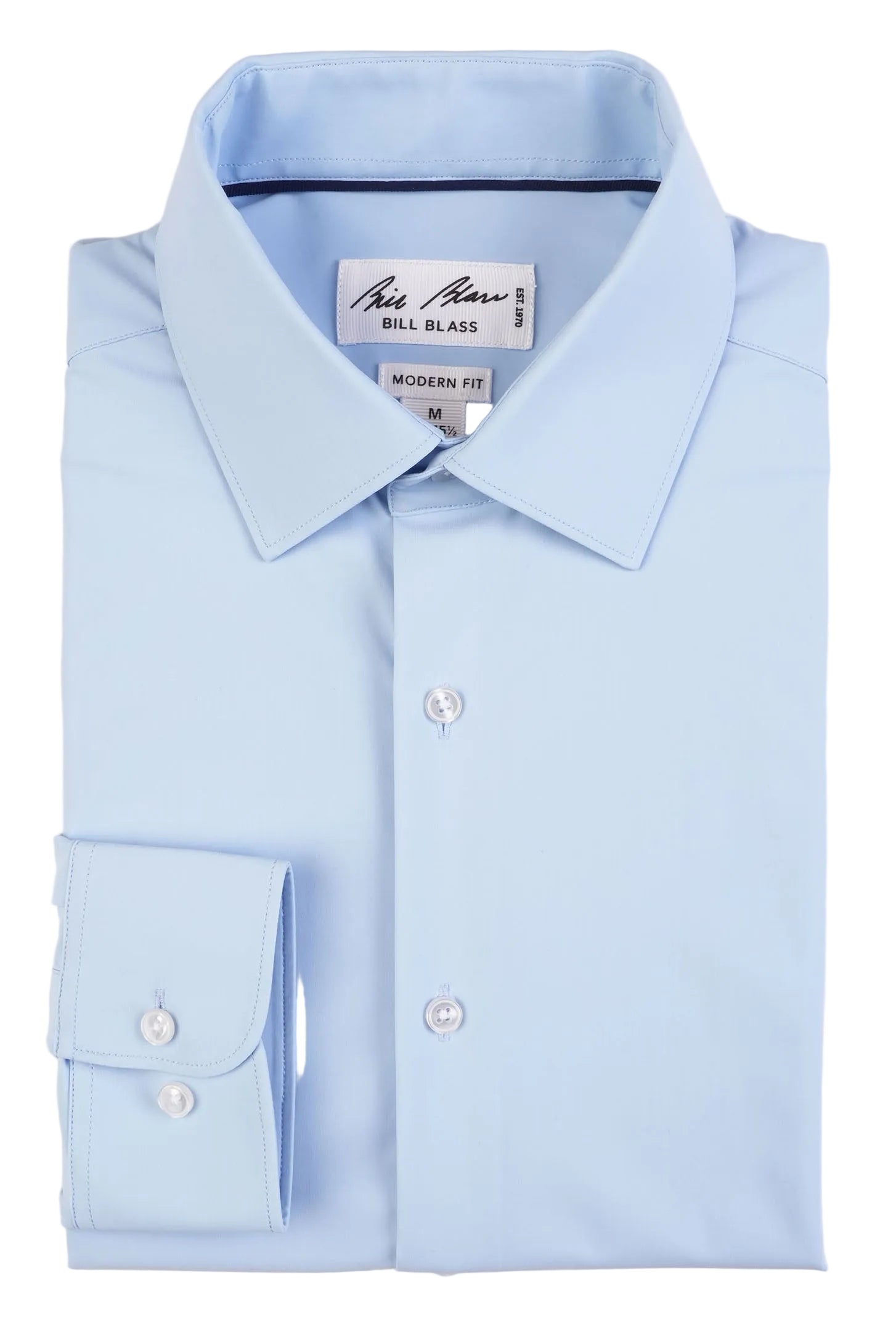 Light blue dress shirt with a Bill Blass label on a white background