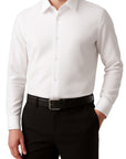 White dress shirt worn by a person on a white background