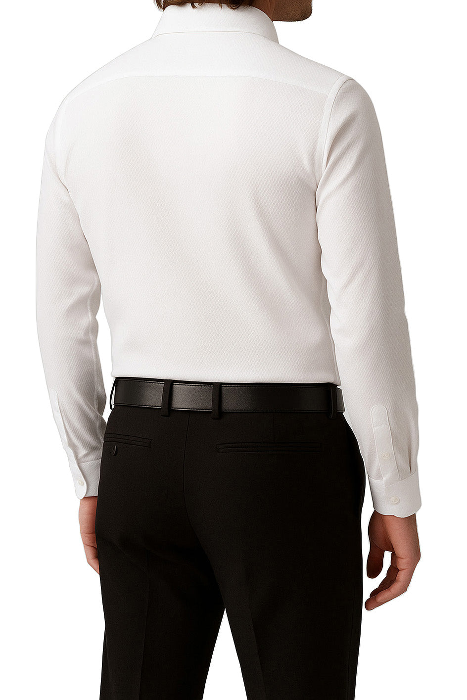 White dress shirt and black pants on a white background