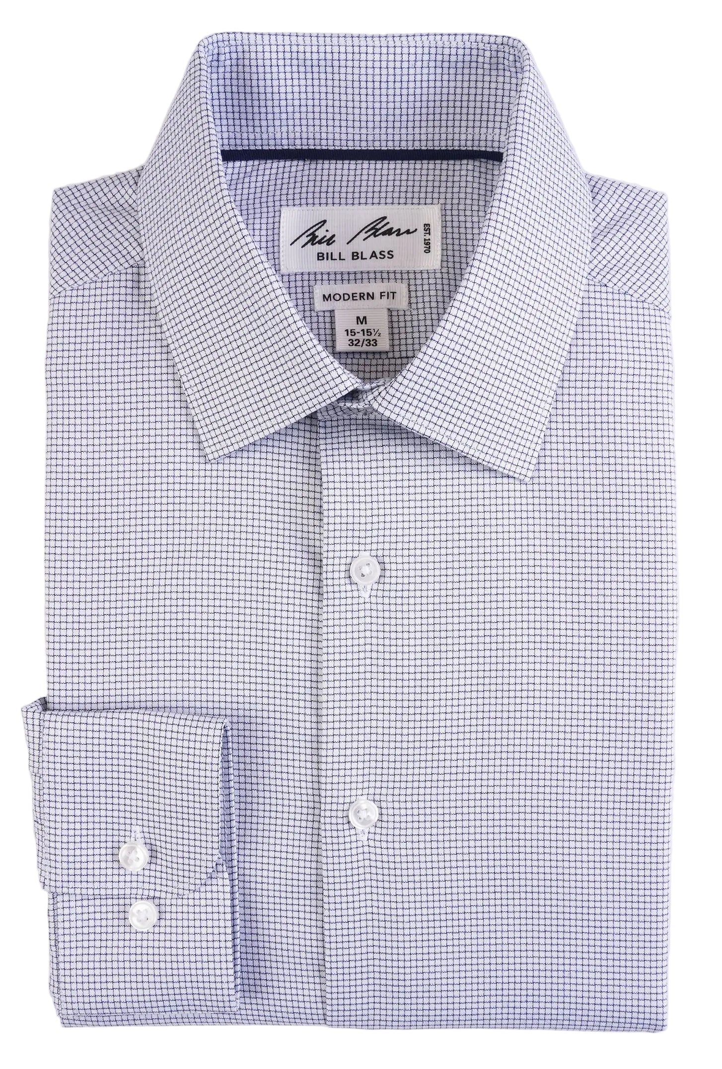 Folded dress shirt with a checkered pattern on a white background