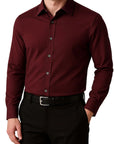 Maroon dress shirt worn by a person on a white background