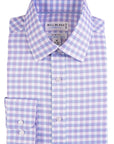 Blue and white checkered dress shirt with 'Bill Blass' label on a white background