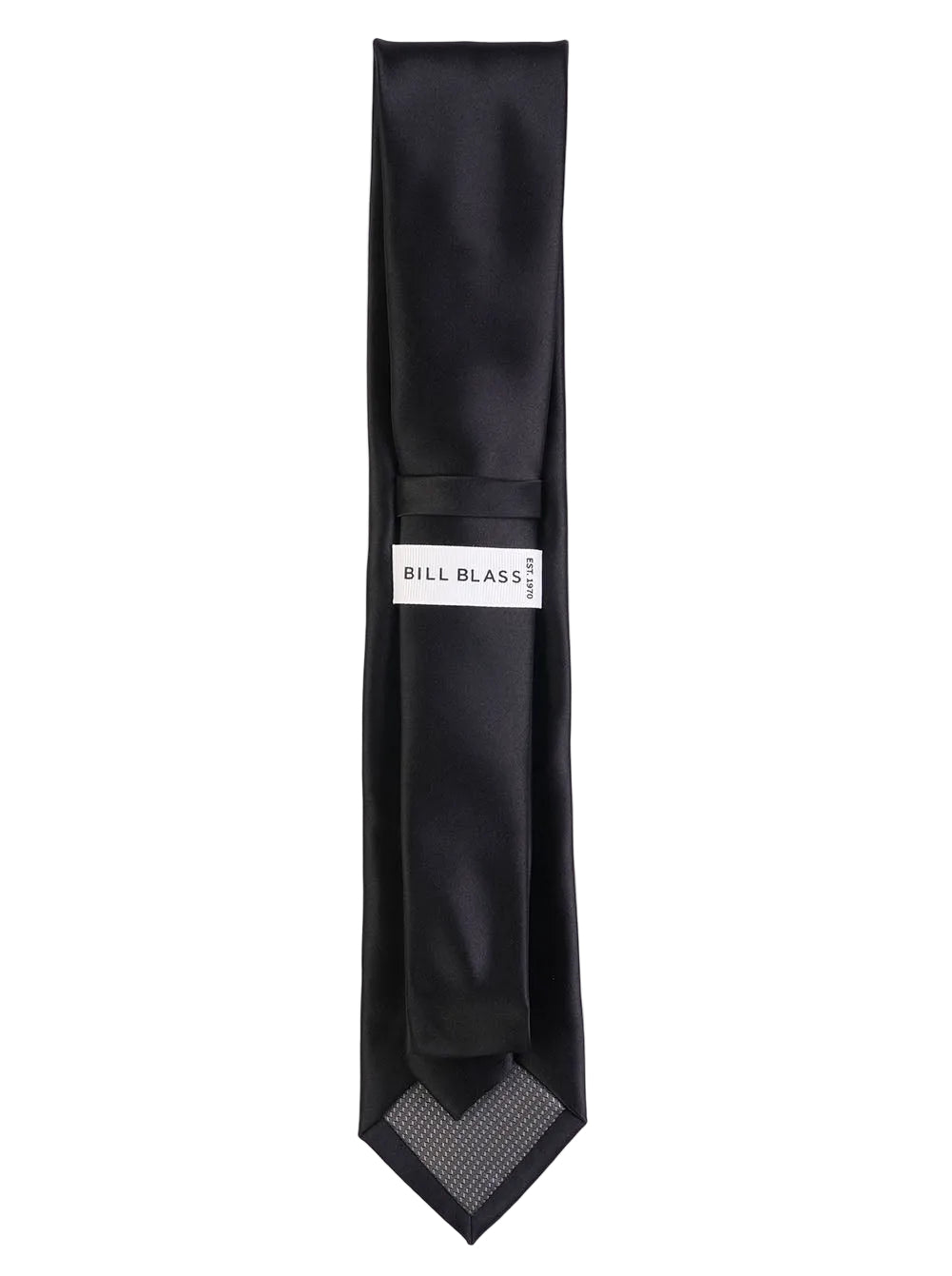 Black tie with a gray houndstooth pattern at the end, branded 'Bill Blass', on a white background