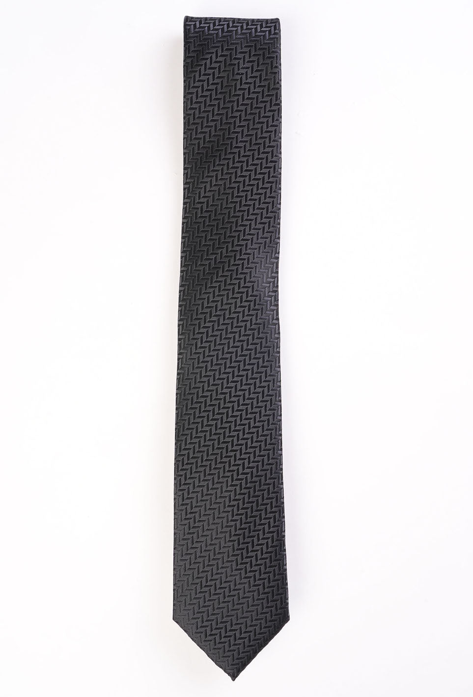 Black patterned tie on a white background
