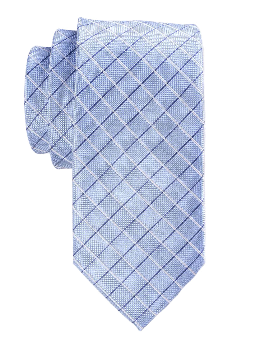 Light blue checkered tie on a white background