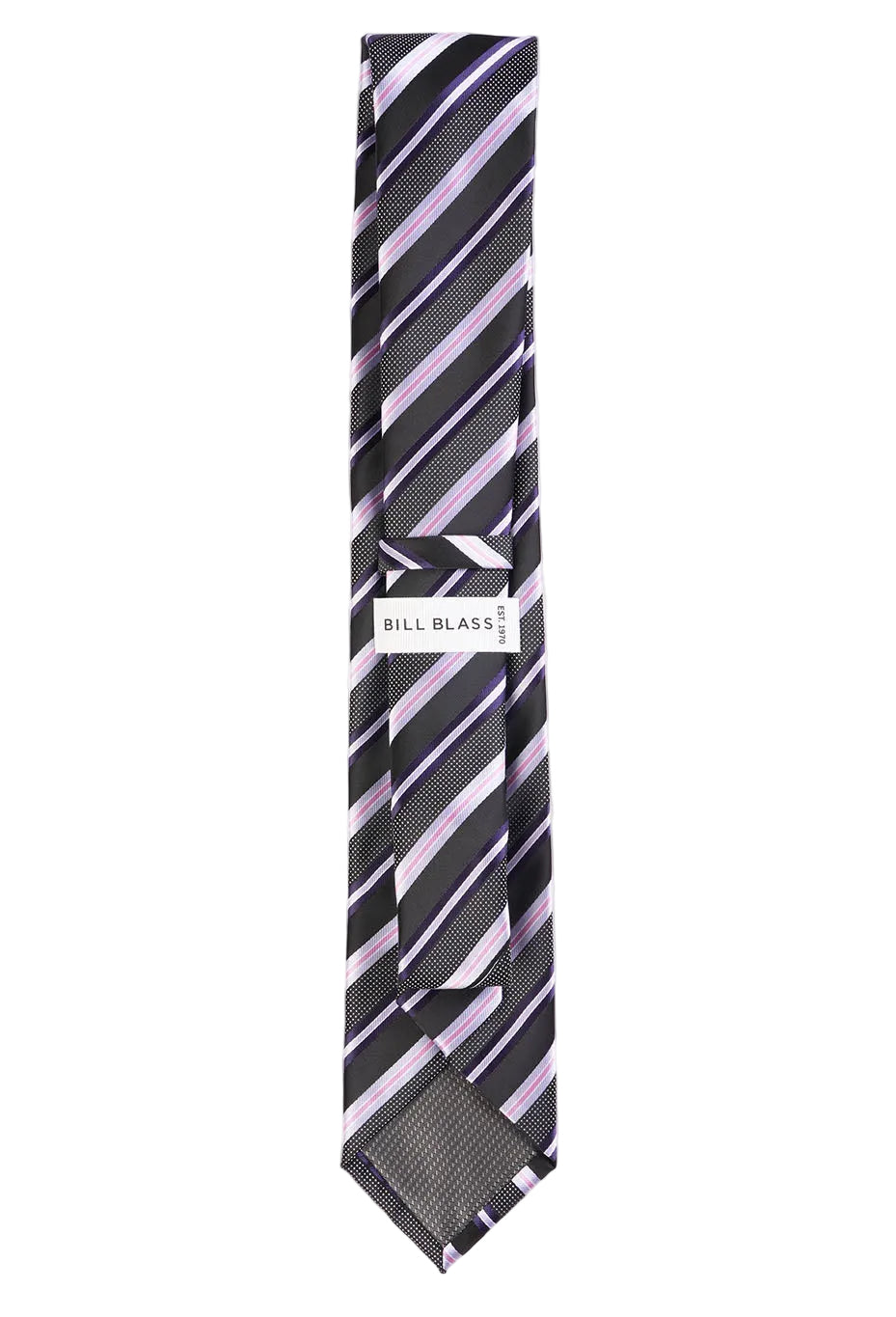Striped tie with 'Bill Blass' branding on a white background